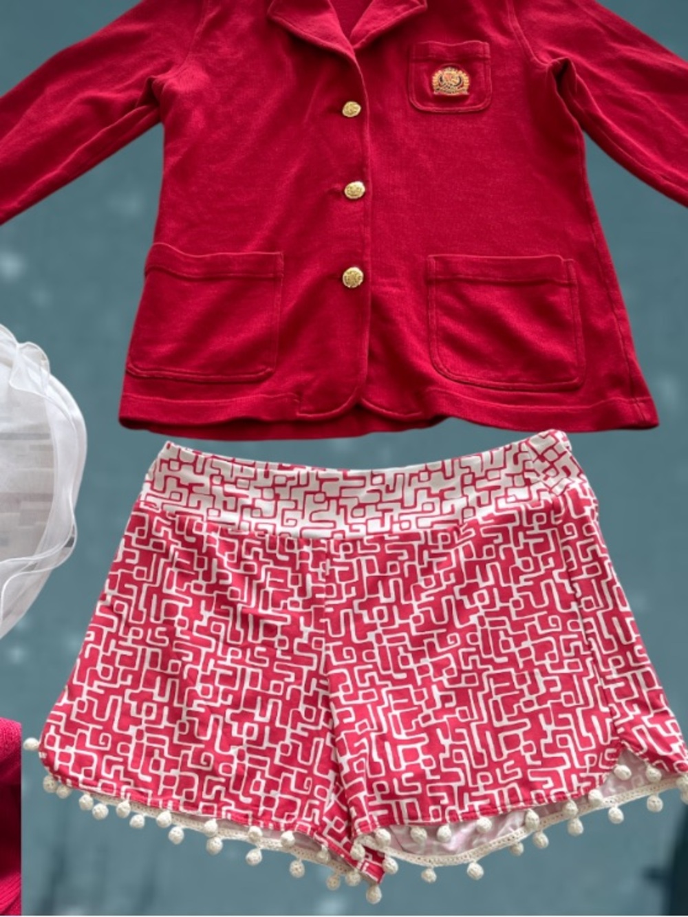 Women’s Red Printed Pom Trim Shorts